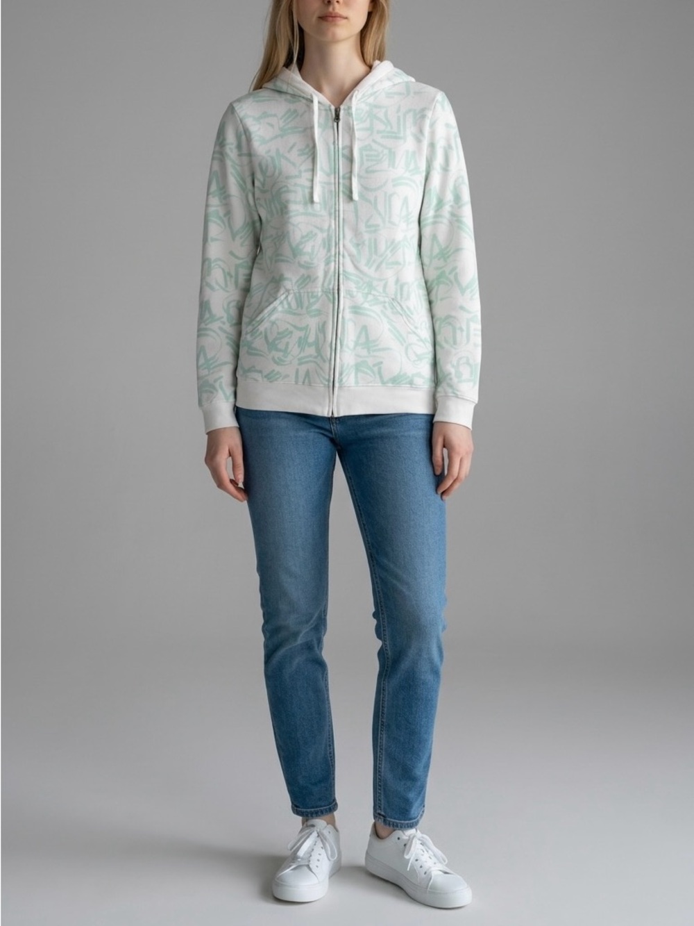 RVCA White & Mint Graffiti Print Zip-Up Hoodie